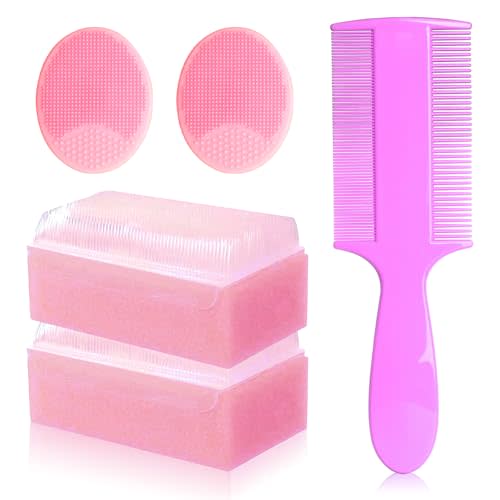 Cradle Cap Brush for Babies, 5Pcs Cradle Cap Treatment Set with Soft Bristle Brushes Silicone Scrubber Long Comb for Newborn Bathing Essentials Baby Brush and Comb Set (Pink)