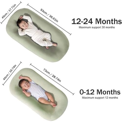 Baby Lounger 0-24 Months, Newborn Lounger Nest Sleeper, Baby Lounger for Newborn, Soft Breathable Lounger Pillow for Infants (Green,0-12 Months)