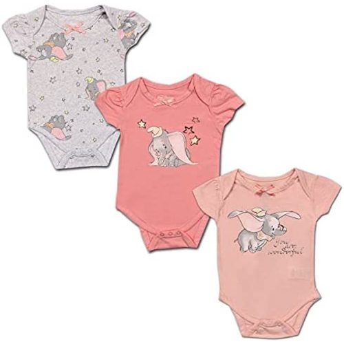 Disney Dumbo, Princess Or Winnie the Pooh Girls 3 Pack Bodysuit for Newborn and Infants