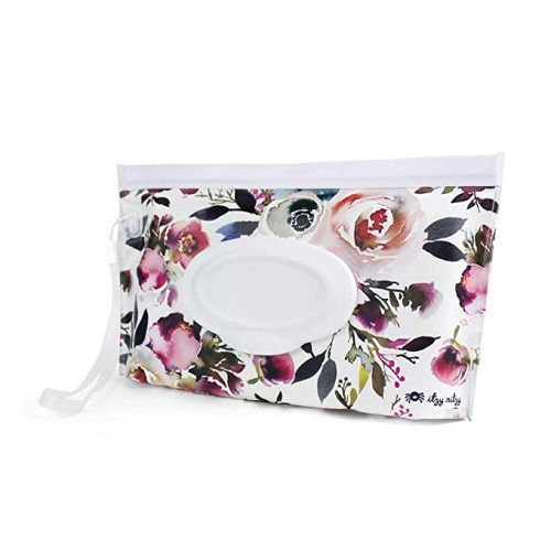 Itzy Ritzy Travel Wipes Case - Reusable Wipe Pouch – Take & Travel Pouch Holds Up To 30 Wet Wipes, Includes Silicone Wristlet Strap, Floral
