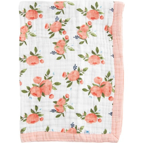 little unicorn Cotton Muslin Baby Quilt, Watercolor Roses