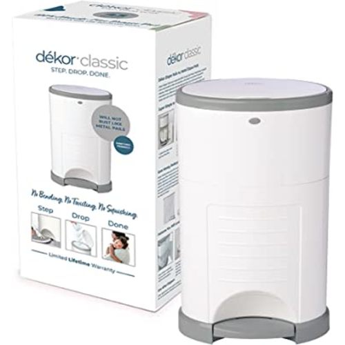 Dekor Classic Hands-Free Diaper Pail | White | Easiest to Use | Just Step – Drop – Done | Doesn’t Absorb Odors | 20 Second Bag Change | Most Economical Refill System