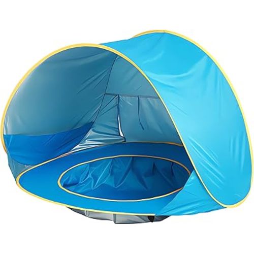 Baby Beach Tent, Pop Up Portable Sun Shelter for Infant & Toddler, Waterproof & 50+ UPF UV Protection, Outdoor Kiddie Pools, Kids Beach Shade Tent (Blue)