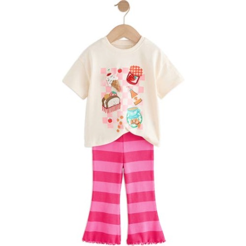 Kids' 3D Picnic Cotton Graphic T-Shirt & Stripe Flare Pants Set, 12-18M