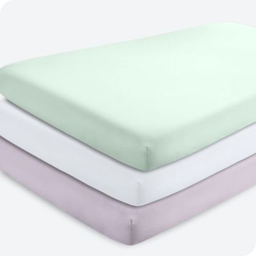 Fitted Crib Microfiber Sheet Spring Mint/lilac/white 3pk By Bare Home