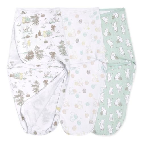 aden + anais essentials Baby Winnie the Pooh 100% Cotton Quick Change Easy 3pk Sleeveless Swaddle Wraps - Winnie the Pooh 0-3m