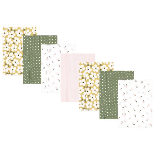 Hudson Baby Infant Girl Flannel Burp Cloth 7pk, Sage Floral, One Size - Sage Floral 7 Pack - One Size