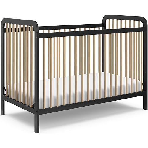 Storkcraft Pasadena Convertible Crib (Black & Driftwood) – GREENGUARD Gold Certified, 100% Solid Wood, Fits Standard Crib Mattress, Converts to Toddler Bed and Daybed, 4 Adjustable Mattress Heights