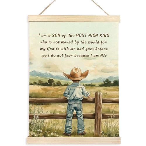 CGBHW Christian Cowboy Poster Hanger Frame, Western Bible Verse Scripture Inspirational Posters Wall Art Hanging Decor，Newborn Baptism Gift for for Boys Toddler Room Nursery Classroom, 12x16Inch