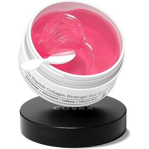 COSRX Pink Peptides Collagen Hydrogel Eye Patch for Puffy Eyes, Cooling & Firming Under Eye Patches with 4-Peptide & Caffeine (60), Depuffing Gel Eye Mask, Korean Skin Care