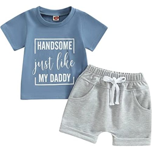 Kupretty Toddler Baby Boy Summer Clothes Letter Graphic Short Sleeve Shirt T-Shirt Tops + Casual Shorts Outfit Set