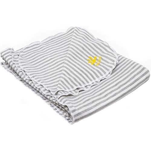 Nozone Baby Blanket, Sun Protective, Soft Rayon from Bamboo, UPF 30 in White/Grey Stripe