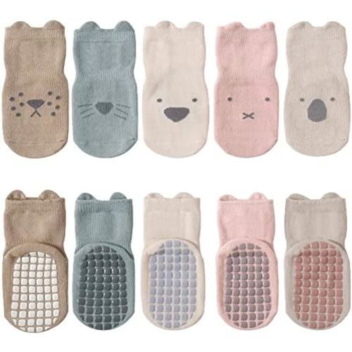 5 Pairs Baby Little Kids Anti-slip Socks Cotton non skid Ankle Socks Animals