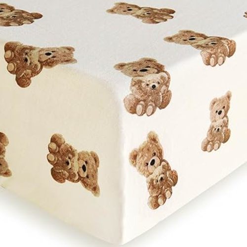 LifeTree Crib Sheets for Baby, Muslin Fitted Crib Sheets Boys Girls - Toddler Bed Sheet Fits Standard Crib, 70% Viscose from Bamboo and 30% Cotton, Bear Pattern, 28in x 52in