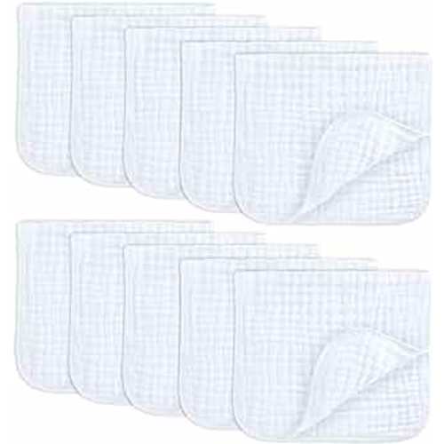 Comfy Cubs Muslin Burp Cloths Large 100% Cotton Hand Washcloths Set for Babies, Baby Essentials 6 Layers Extra Absorbent and Soft Boys & Girls Baby Rags for Newborn Registry (White, 10-Pack, 20" X10")