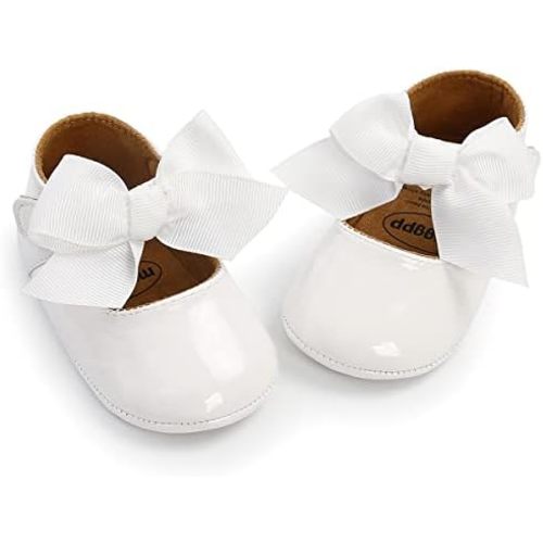 Baby Girls Mary Jane Flats with Bowknot Flowers Soft Newborn Infant First Walkers Crib Shoes Wedding Party Christmas Dress Shoes