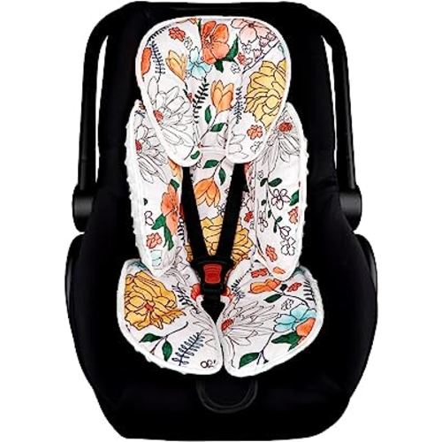Baby Car Seat Head Support for Newborn, 2 in 1 Infant Car Seat Head Body Support for Girls Extra Soft Breathable Baby Car Seat Cushion Insert for Strollers, Swings, Bouncers, (Retro Floral)