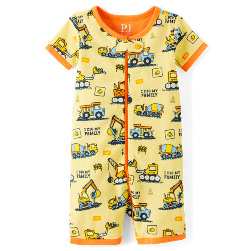 Baby And Toddler Boys Construction Snug Fit Cotton One Piece Pajamas - Yellow