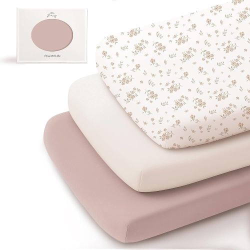 Konssy 3 Pack Stretchy Bassinet Sheets for Baby Girl Boy, Soft Breathable Baby Bassinet Mattress Sheets Fit for Hourglass Oval Cradle, Moses Basket Rectangle Mattress (Blossom)