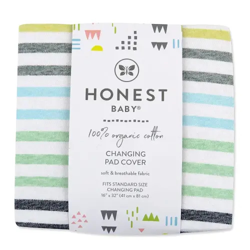 HonestBaby Boys Organic Cotton Changing Pad Cover, Rainbow Stripe Blues, One Size