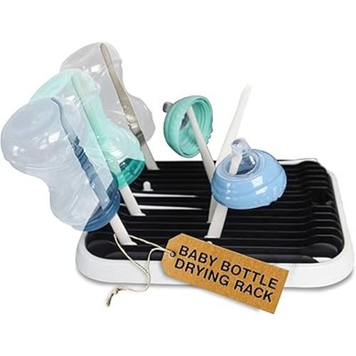 Baby Bottle Drying Rack with Tray - Space-Saving Drying Rack for Baby Bottles, Cups, Pump Parts - High Capacity Bottle Dryer - Travel Essentials - Newborn Essentials Must-Haves, White