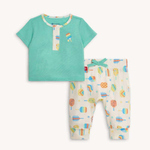 perfect pickle paddles modal magnetic roll around short sleeve henley top + pant set
