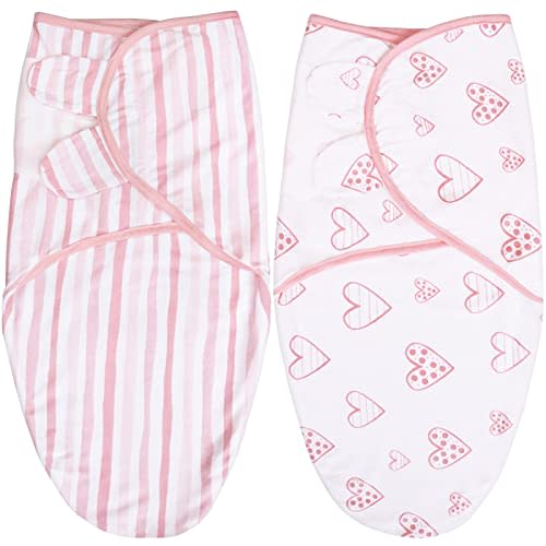 Biloban Baby Swaddles 0-3 Months for Girls - Cotton Swaddle Blanket, Newborn Essentials, Lovely Pink Print, 2 Pack