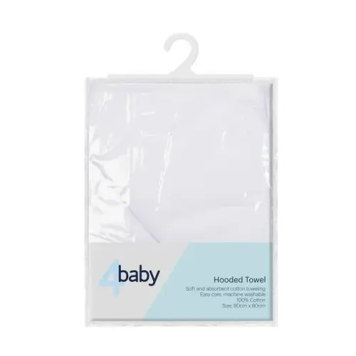 4Baby Hooded Towel White | Baby Bunting AU