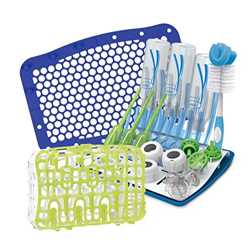Dr. Brown's Universal Baby Bottle and Accessory Drying Rack with Baby Bottle Dishwasher Basket and Dishwasher Bag, for Standard Baby Bottle Parts