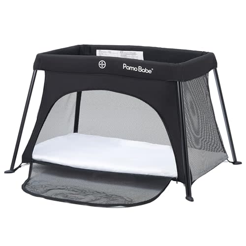 Pamo Babe Travel Crib - Lightweight Baby Playard with Zip Door, Carry Bag for Airplane - Easy to Carry