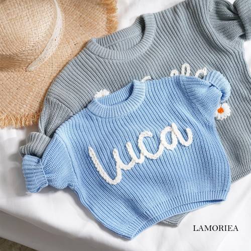 Hand Embroidery Sweaters, Custom Toddler Sweaters, Knit Sweater, Baby Jumper, Gifts for Daughters, Nursery Gifts, Baby Boy Gift, Baby Girl