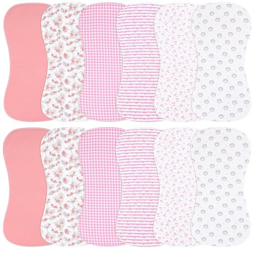 Baby Burp Cloths Large Size 3-Layers Thicken 100% Cotton Super Absorbent and Soft Baby Spit Up Burping Rags Baby Burp Cloth Set for Girls 12 Pack