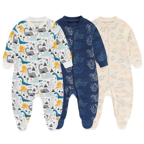 MAMIMAKA Newborn Baby 2-way Zipper Romper Cotton One-piece Jumsuit 3-pack, 0-24 Months