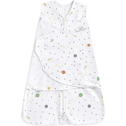 HALO 100% Cotton Sleepsack Swaddle, 3-Way Adjustable Wearable Blanket, TOG 1.5, Space, Newborn, 0-3 Months