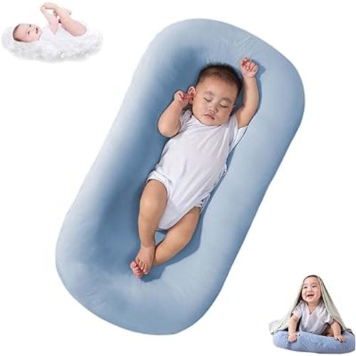 Baby Lounger Pillow Soft Organic Cotton Breathable Lounger for 0-18 Months, Newborn Lounger for Baby, Baby Lounger for Newborn (Blue1)