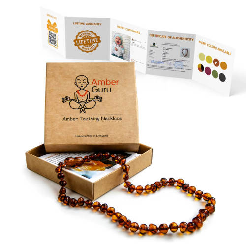 Baltic Amber Teething Necklace for Babies, Cognac Color, Polished – Amber Guru