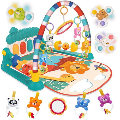 CAUNEDY Musical Baby Gym Activity Mat 5-in-1 Play Mat with Detachable Piano Tummy Time Toys for Infants and Toddlers
