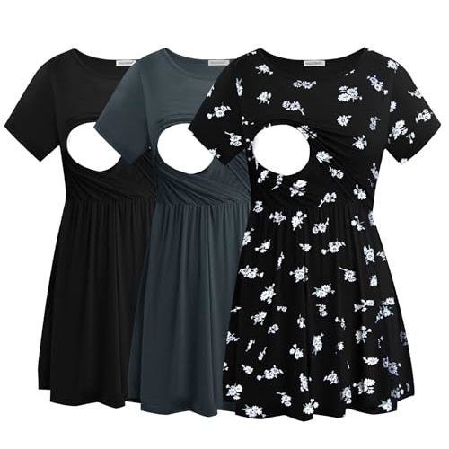 Smallshow Women's Maternity Nursing Tops 3 Pack Short Sleeve Breastfeeding Shirt