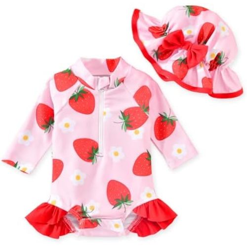 Aalizzwell Baby Girls Long Sleeve One Piece Swimsuit with Hat