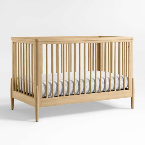 Bodie Natural Oak Wood Convertible Baby Crib with Toddler Bed Rail