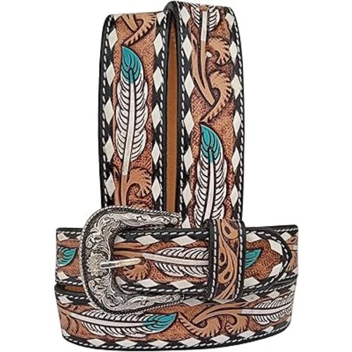 Kids Western Belt Tooled Hand Finished Genuine Leather Belt For Petite Women, Girls and Boys with Buckstich 40IS002