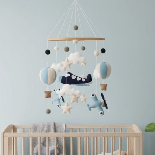 Hot Air Balloon & Airplane Felt Baby Mobile