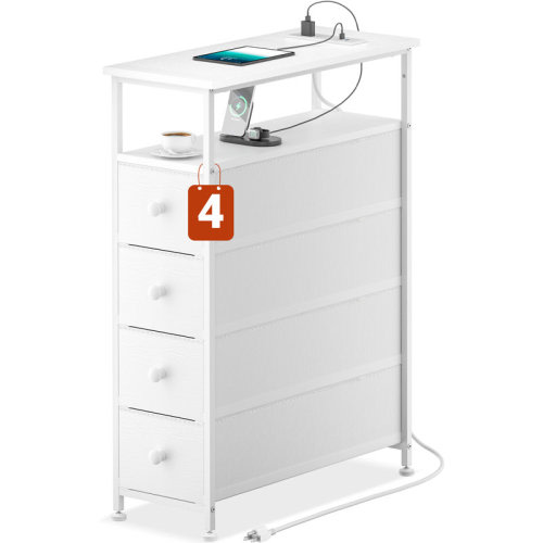 Ebern Designs Narrow Dresser with Charging Station White Dresser with 4 Drawer Slim Chest of Drawer Bathroom Pazo & Reviews | Wayfair