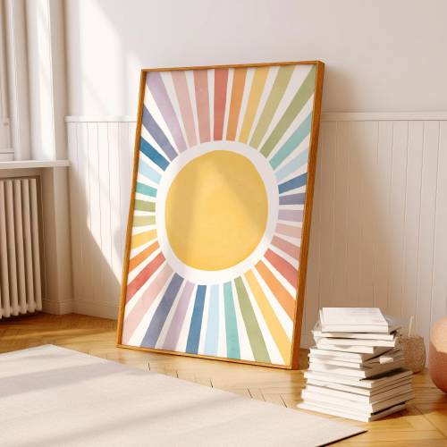 Sun Playroom Poster, Watercolor Nursery Sun Print, Rainbow Sun Wall Art, Girls Room Decor, Playroom Decor, Boho Sun Print, Digital Download