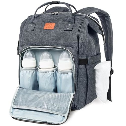 KeaBabies Baby Diaper Bag Backpack - Waterproof Multi Function Travel Diaper Backpack with Changing Pad (Mystic Gray)