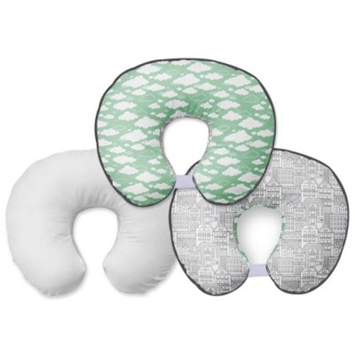 Bacati - 3 pc Clouds in the City Mint Gray Hugster Feeding & Infant Support Nursing Pillow