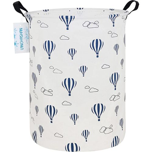 LANGYASHAN Laundry Basket Canvas Fabric Collapsible Organizer Basket for Storage Bin Toy Bins Gift Baskets Bedroom Clothes Children Nursery Hamper (Round Blue Balloon)