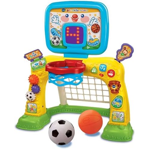 VTech 3-in-1 Sports Centre, Baby Interactive Toy with Colours and Sounds, Learning with Role-Play, Suitable for Baby Boys & Girls from 12 to 36 Months (Yellow/Blue), English Version, 66x58x44 cm