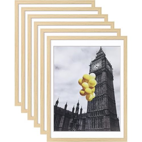 Picture Frame, Set of 6 12x16 Natural Wood, Poster Frame with Plexiglass, Tabletop & Wall Mount, Ideal Gift for Any Occasion
