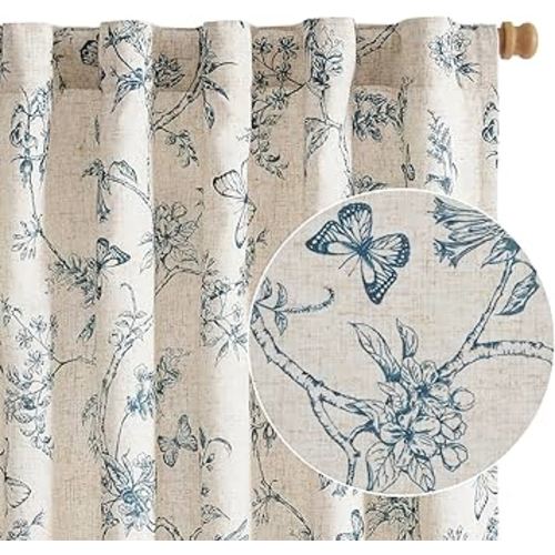 Amazon.com: Lazzzy Farmhouse Lined Linen Gray Floral Curtains 96 Inch Length Back Tab Drapes for Living Room Bedroom Light Filtering Country Vintage Rod Pocket, 2 Panels, Grey on Beige : Home & Kitchen